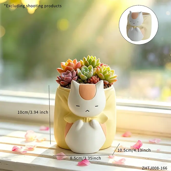 Pot de fleurs en résine chat bouffon endormi