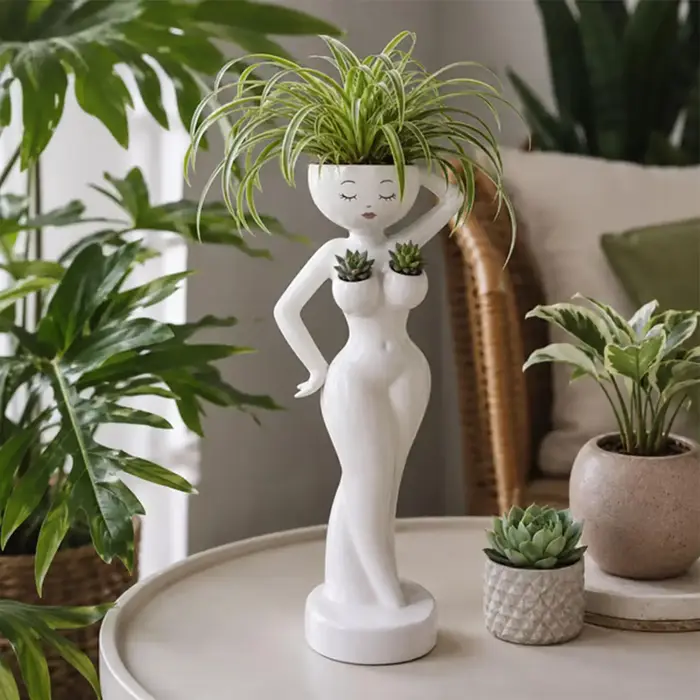 Pot de fleurs en résine amusant en forme de corps féminin, mini pot de cactus et succulentes, décoration pour la maison, le balcon, le bureau, le bureau à domicile