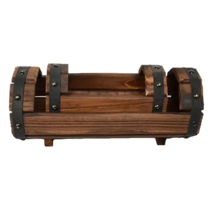 Jardinière demi-baril en bois naturel-1Pc Pot de fleur en bois rétro