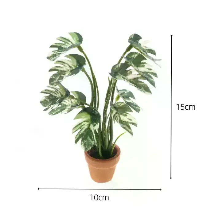 Plante verte Monstera en pot pour maison de poupée 1/12