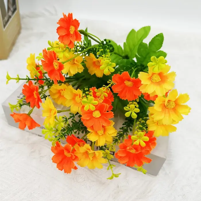 22*33CM un Bouquet 7branches 28 têtes marguerite en soie fleur décorative artificielle bricolage Arr