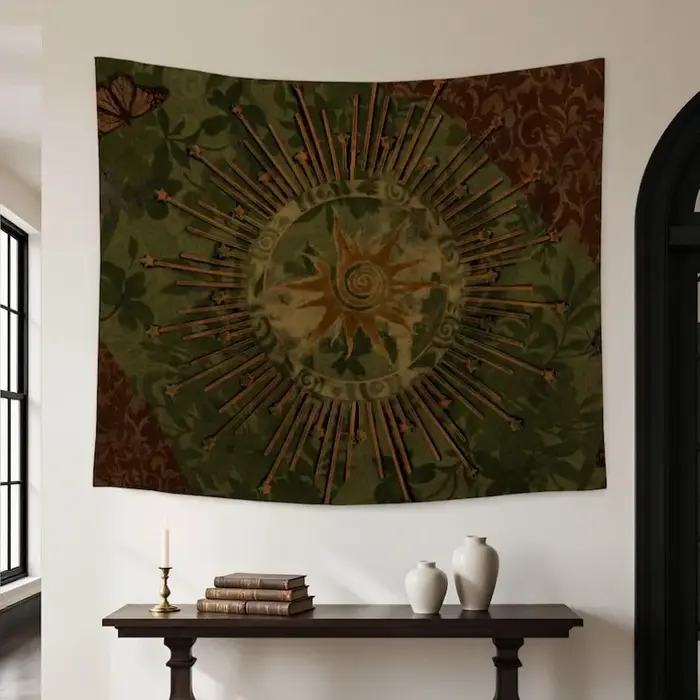 VIKAMA Tapisserie murale vintage bohème mandala en polyester, tapisserie florale ethnique rétro pour