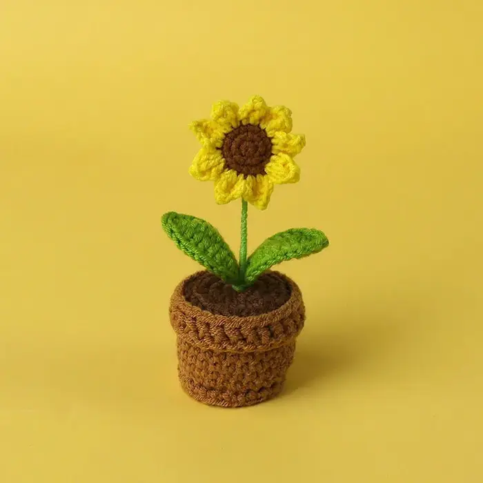 Kawaii Crochet tournesols tricot Pot de fleur Finnshed plante faite à la main voiture Table décor fa