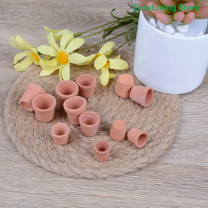 Lot de 12 pots de fleurs miniatures faits à la main en argile rouge