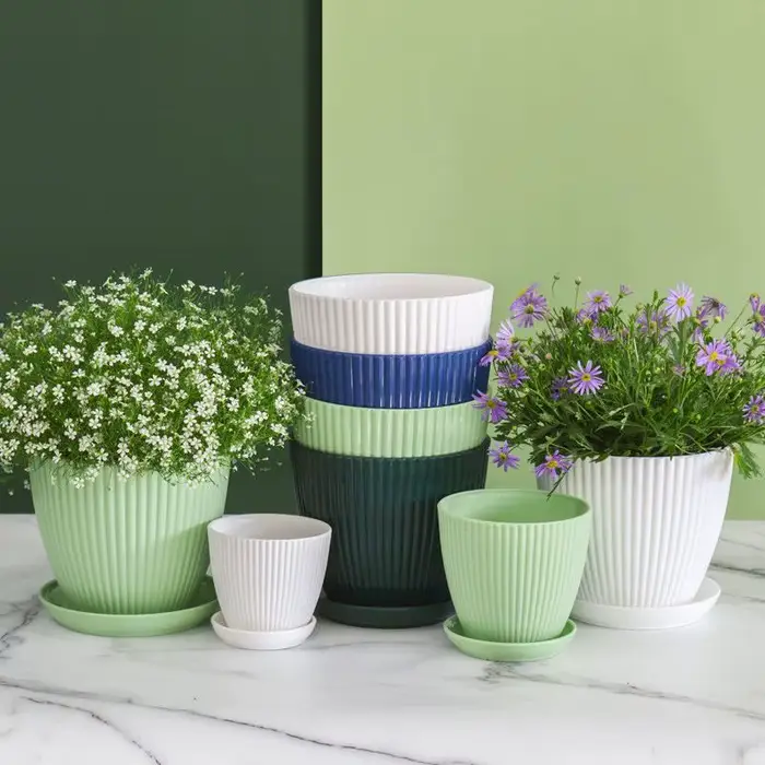Pot de fleur rond jardinières succulentes Pot de plante avec plateau bureau balcon maison jardin décoration extérieur en Pot 5 tailles