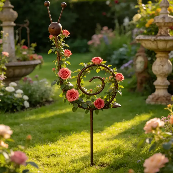 Piquets de jardin en métal vintage en forme d'escargot pour plantes grimpantes