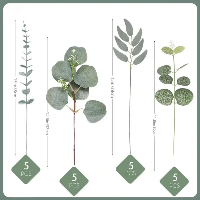 Tiges de feuilles d'eucalyptus, 20 pièces, Bouquet de plantes artificielles, fausses fleurs pour la 