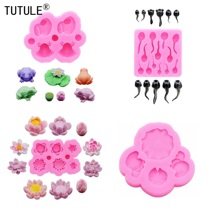Grenouille feuilles de lotus micro paysage plantes en pot aquarium petit moule en Silicone bricolage résine accessoires