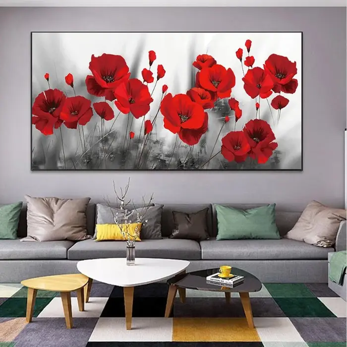 PopMED-Affiches et Imprimés d'Art en Toile de Fleurs Rouges