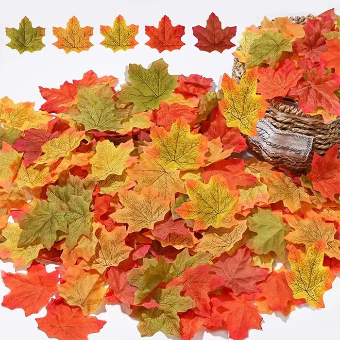 Feuilles d'érable artificielles, 200 pièces, fleurs d'automne pour Halloween, Thanksgiving, Festival de récolte, décorations de Table, feuille de décoration d'automne