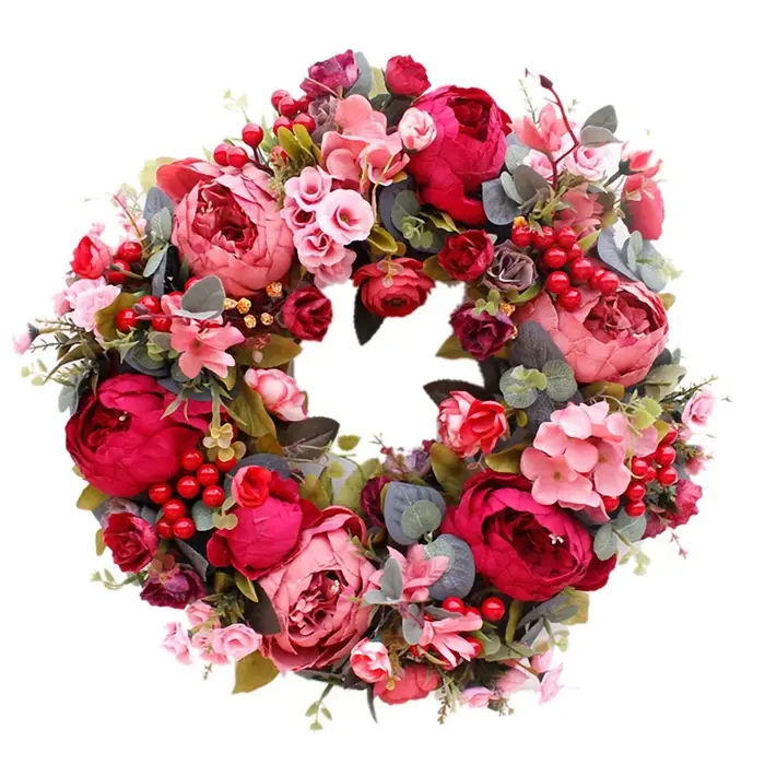 Couronne décorative de porte, couronne de fleurs de tête de pivoine injFlower, guirxiété faite à la