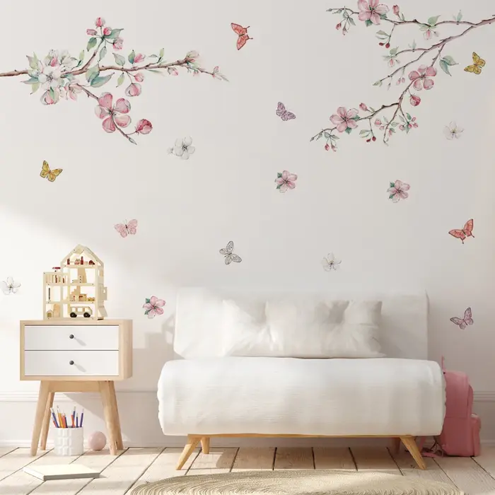 Autocollants muraux aquarelle fleurs roses