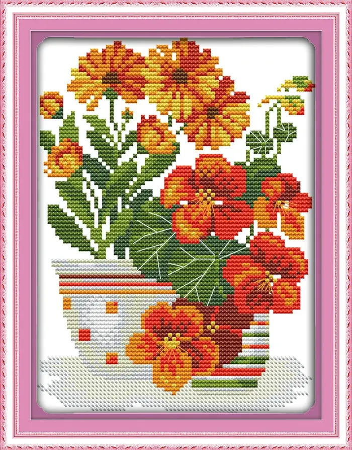 Kit de point de croix série fleurs en pot