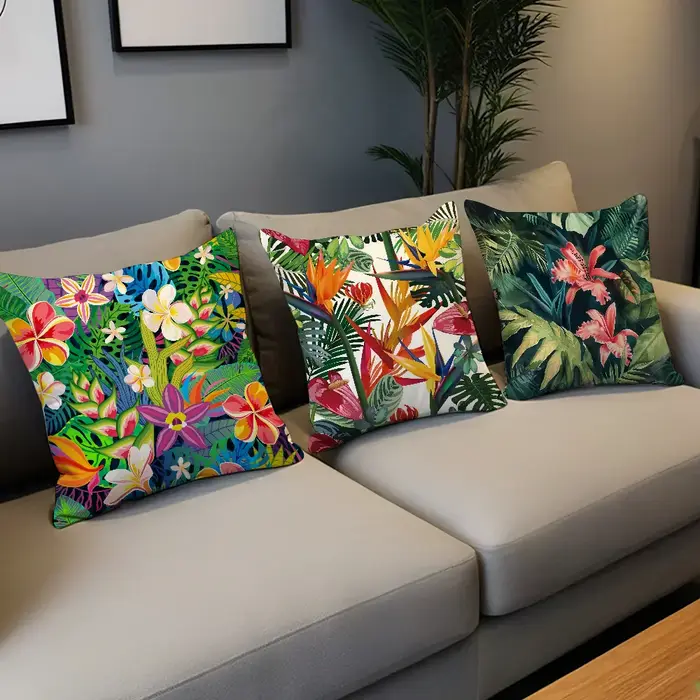 Housse de coussin confortable et douce à motifs floraux tropicaux pour canapé