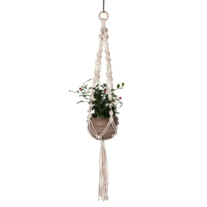 Support de pot de fleurs suspendu en corde de coton style bohème, fait main, design ajouré créatif, 