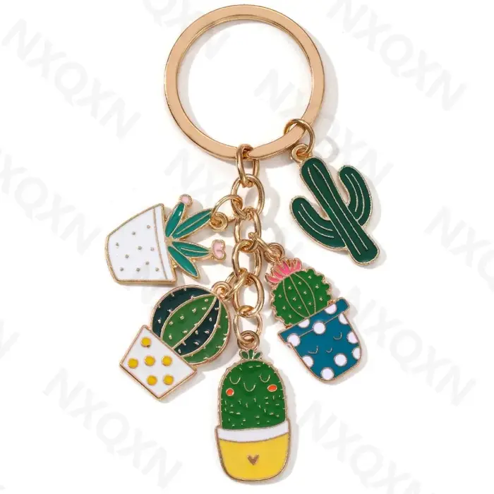 Porte-clés en émail plante en pot Cactus de dessin animé