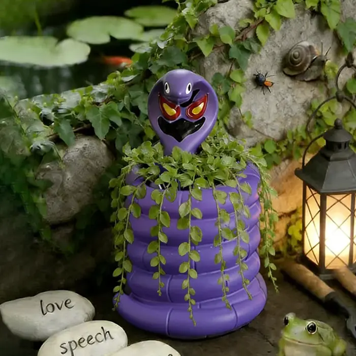 Pot de fleurs en forme de cobra violet, plantes en pot vertes, conteneur en forme de serpent, décoration de jardin, artisanat en résine, ornement, cadeau