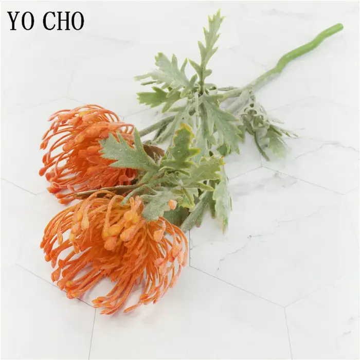 Fleurs artificielles de Leucospermum floquées pour la décoration de mariage flores artificiales fausse fleur en