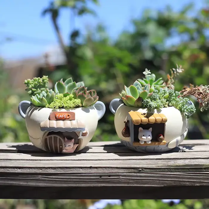 1 pièce Pot de fleurs en résine motif animal de dessin animé pour plantes succulentes