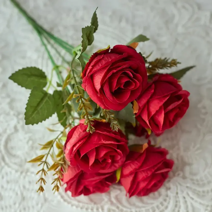 Bouquet de fleurs artificielles en soie Rose 30cm