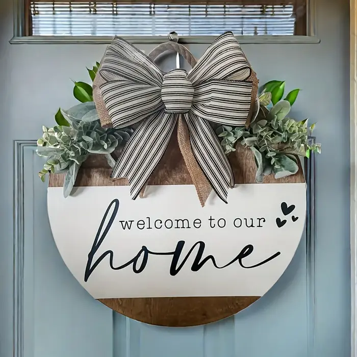 Panneau de bienvenue couronne de porte suspendue ronde en bois verdure plante feuilles maison chambre mur Art café