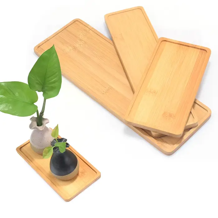 Soucoupes rectangulaires pour plantes en bambou
