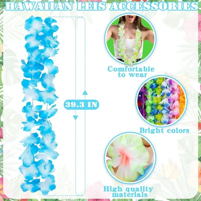 5/10 pièces Leis pour Luau couleur hawaïenne décoration fleur en soie