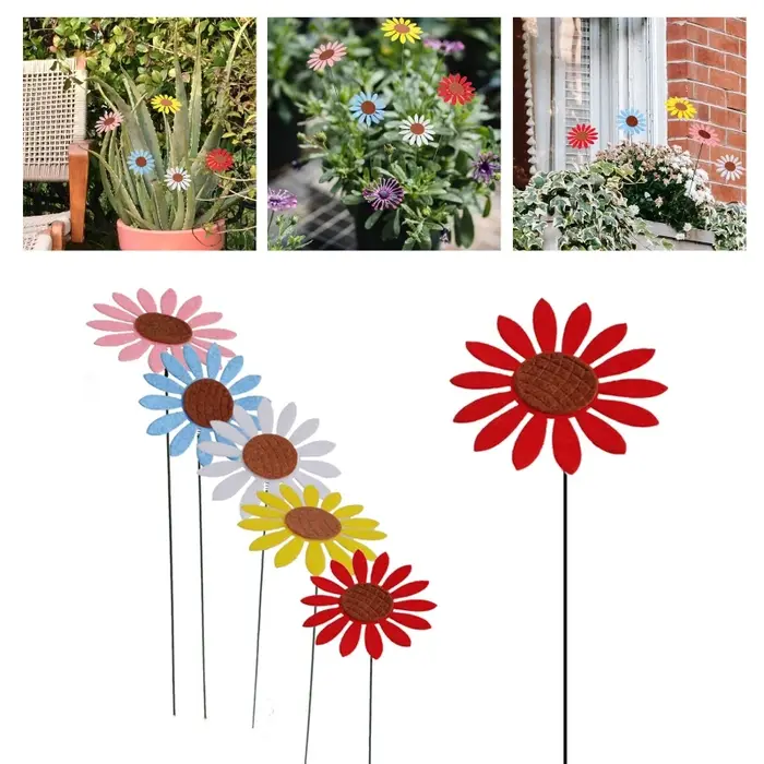 Piquets de jardin tournesol en métal Vintage, 5 pièces, ornements de Patio de pelouse de cour, bâton