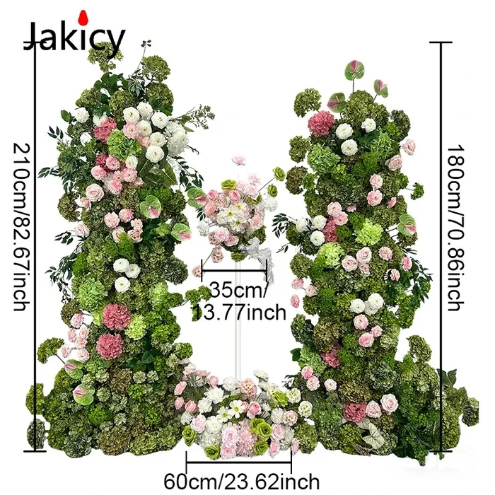 Décoration florale en rangée pour mariage, rose, pivoine, hydrangea vert, rose et blanc, fournitures pour scène d'événement, affichage de fenêtre photo, panneau KT
