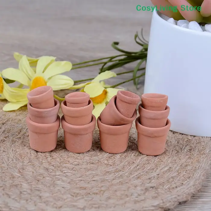 Lot de 12 pots de fleurs miniatures faits à la main en argile rouge