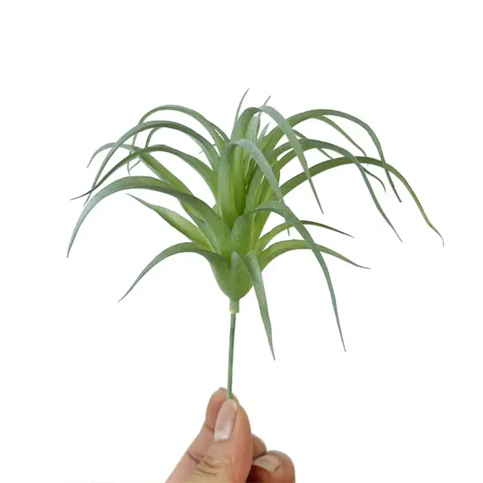 Faux Bromeliads floqués verts artificiels, feuilles d'herbe à Air, fausses plantes murales suspendue