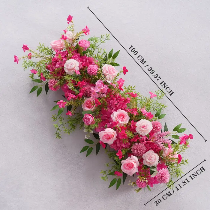 Uflower 100/200cm Guirlande de fleurs de roses rouges et d'hortensias pour centre de table