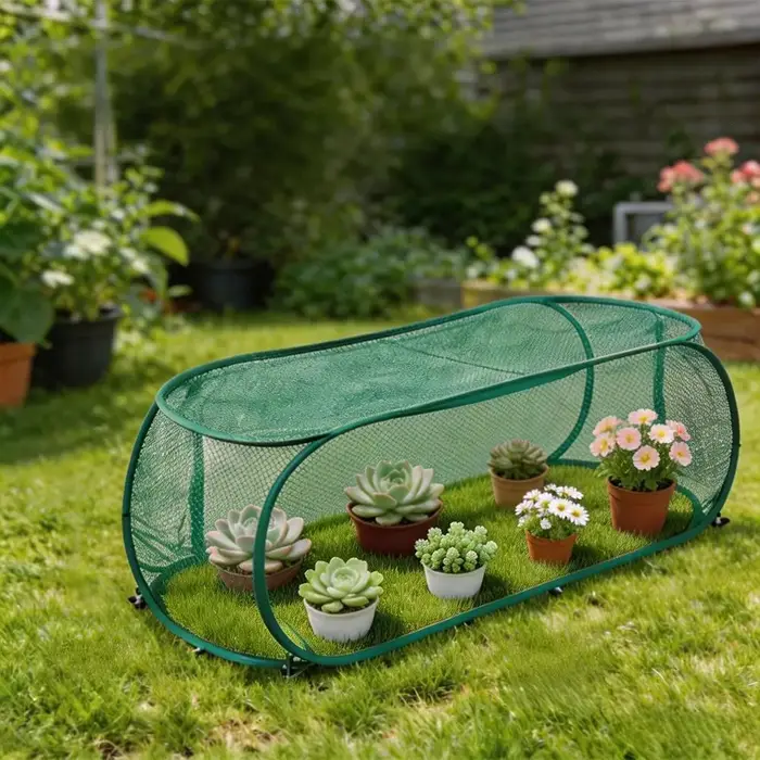 Filet de protection pliable pour plantes avec piquets de fixation au sol