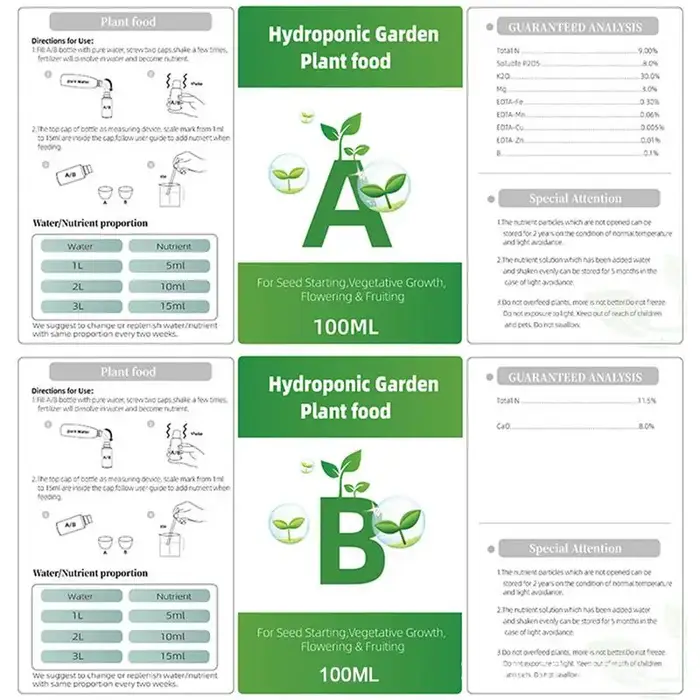 Nutriments hydroponiques généraux A et B pour plantes