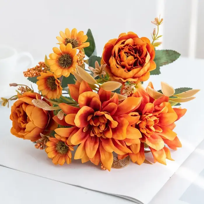 Fleurs artificielles soie Dahlia Rose marguerite saint valentin maison RoomDecoration bonsaï salle mariage mariée Bouquet fête bricolage offres spéciales