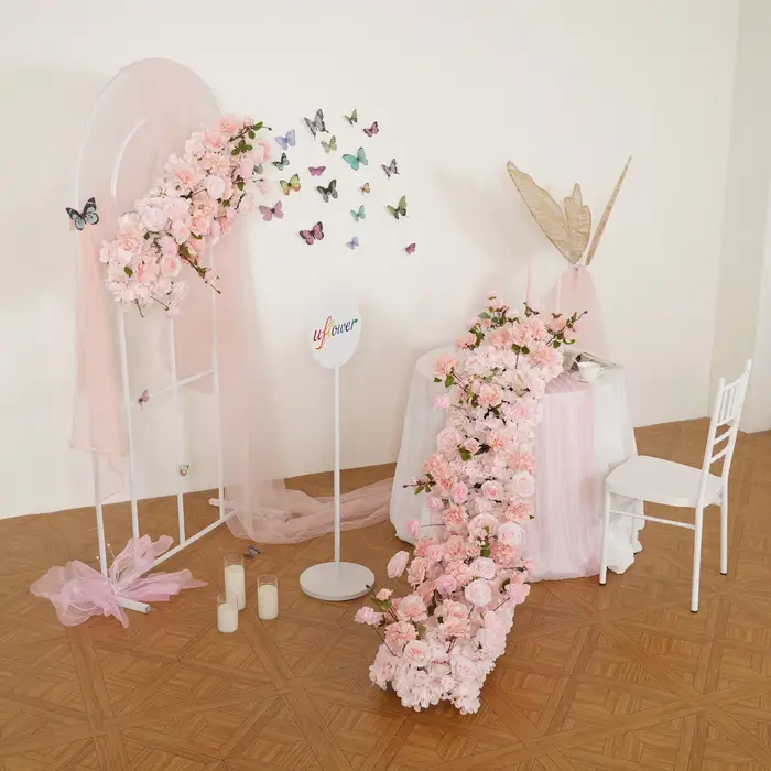 2026 Uflower Rangée de fleurs artificielles roses personnalisées de luxe pour centre de table
