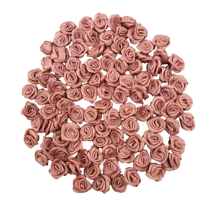 Mini fleurs artificielles en ruban de satin rose