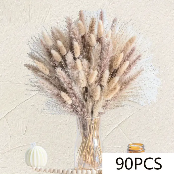 75 pièces de fleurs séchées moelleuses, roseaux naturels, queue de lapin, herbe de Pampa, Bouquets d
