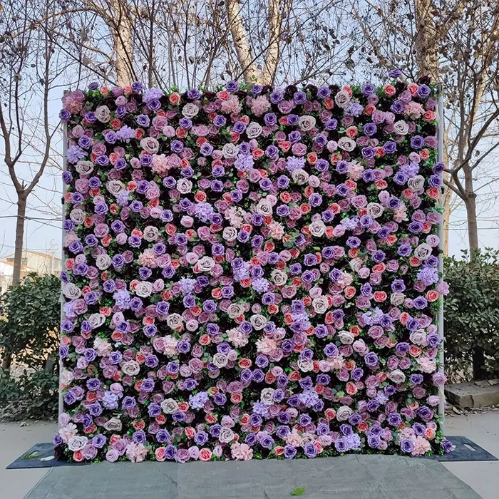 Rideau en tissu enroulable 5D Rose Hortensia Violet Lavande, Mur de fleurs, Décor de toile de fond de mariage, Mur végétal Milan Turf, Accessoires de fête