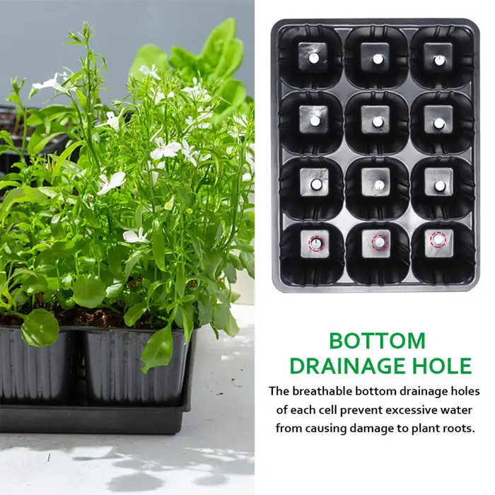 Plateau de semis en plastique noir à 12 trous pour plantes, Pots de démarrage de graines de jardin, plateaux de plantation pour légumes et fleurs