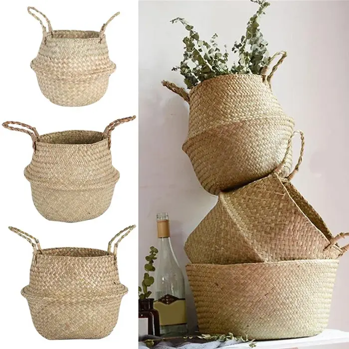 Zerolife panier en osier d'algues rotin suspendu Pot de fleur