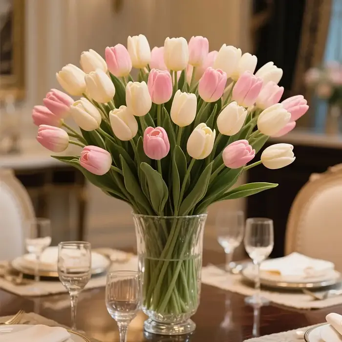 8 tulipes artificielles - 4 blancs + 4 roses