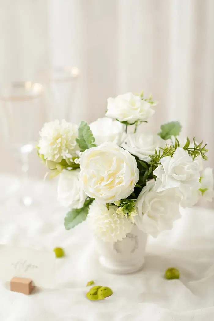 Fleurs artificielles Dahlia 25 pièces fleurs blanches