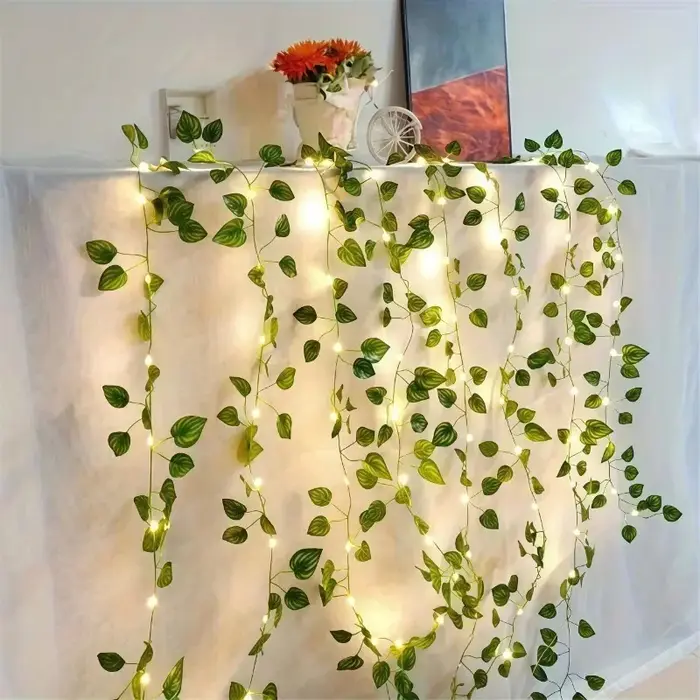Guirlande lumineuse en forme de feuilles vertes, guirlande lumineuse féerique en forme de feuilles de lierre pour la décoration de chambre à coucher, fête, festival, mariage, anniversaire, Noël, Saint