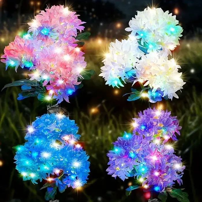 Lampe solaire à 3 têtes en forme d'hortensia pour pelouse