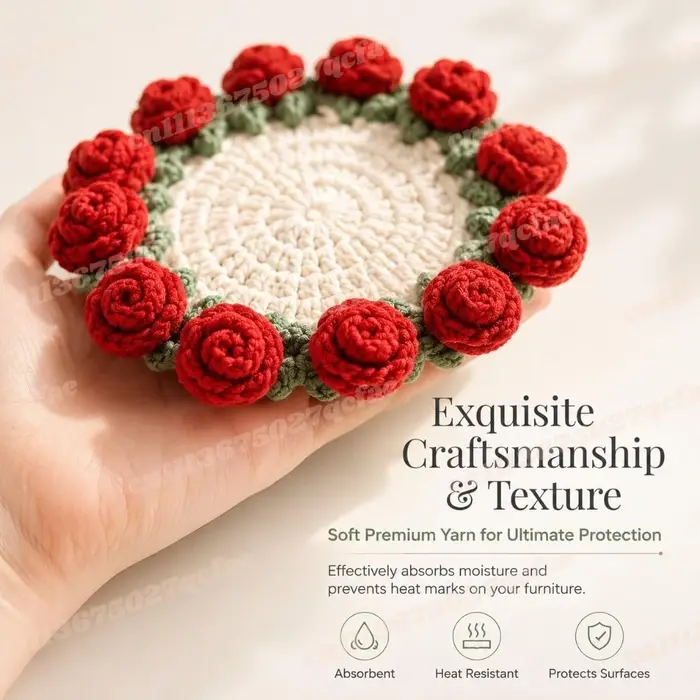 Sous-verres en crochet motif bouquet de fleurs