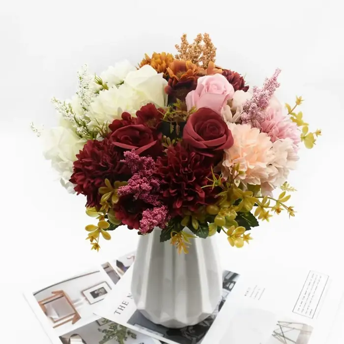 Fleurs artificielles Rose Chrysanthème Combinaison Bouquet Haute Qualité Décor À La Maison Automne Décoration DiyWedding Festival Beouquet