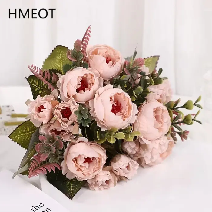 Bouquet de fleurs artificielles en soie pivoine