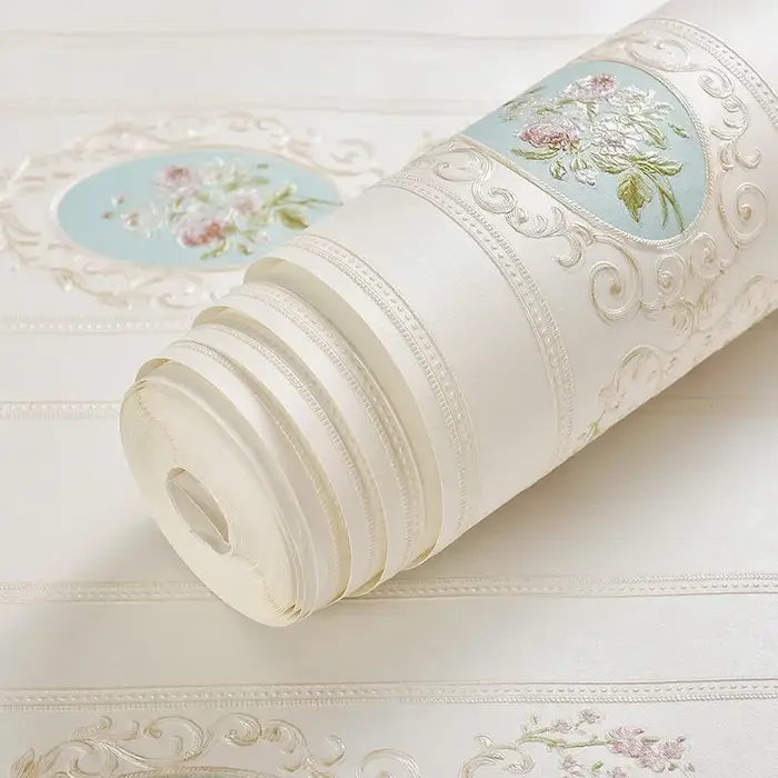 Papier peint à fleurs blanches 3D, mode moderne, Non tissé, flocage, rouleaux pour chambre à coucher, chambre d'enfants, autocollant mural de fleurs