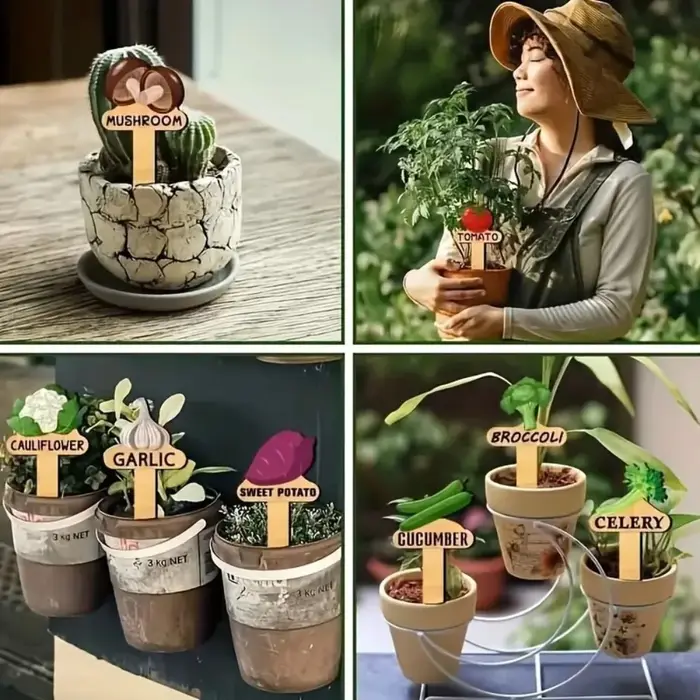 Lot de 15 étiquettes en bois pour plantes - Marqueurs de jardin faciles à coller pour le jardinage extérieur et la